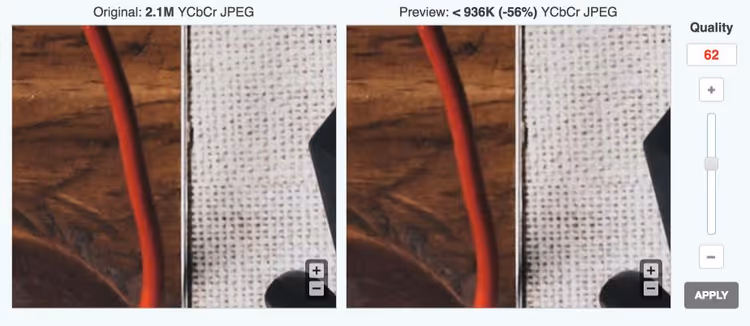 Compression adjustment slider in Optimizilla with live preview
