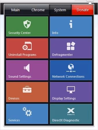 Меню Система у Click Clean зі швидкими посиланнями на утиліти Windows