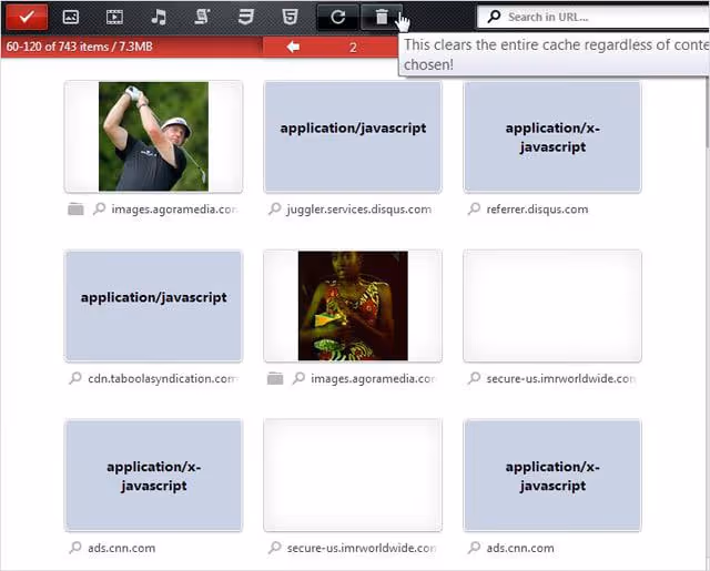 Інтерфейс перегляду та очищення кешу в Click Clean