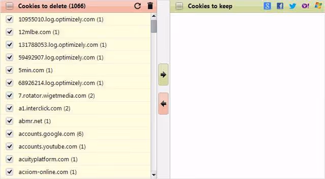 Інтерфейс керування cookie у Click Clean з можливістю зберегти вибрані