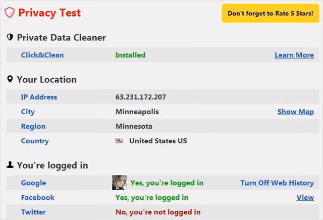 Тест конфіденційності Click Clean показує витоки даних та активні сесії