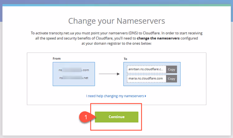 Страница ожидания обновления NS-серверов в Cloudflare