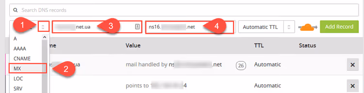 Выбор типа DNS-записи для добавления в Cloudflare
