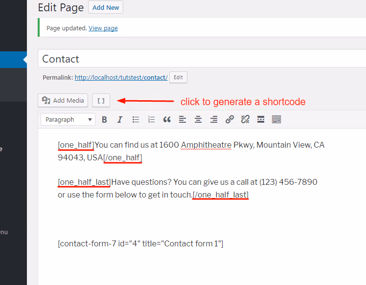 Shortcodes de colonnes avec contenu imbriqué