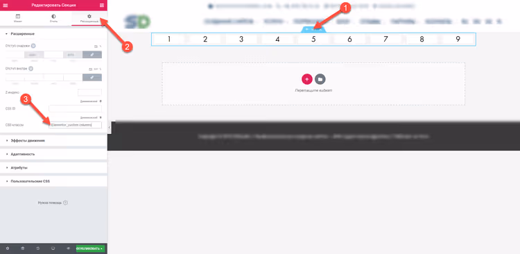 CSS Classes field in Elementor section settings