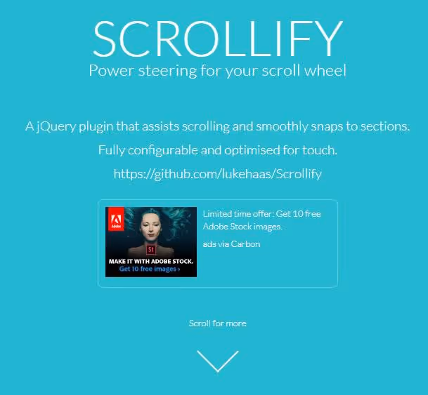 Scrollify-pluginens side på GitHub