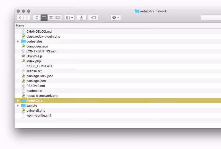 ReduxCore folder inside Redux Framework plugin