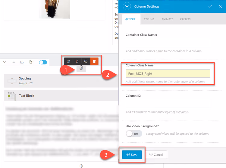 block-text-luokan lisääminen vasempaan palstaan King Composerissa