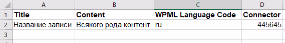 Estructura de tabla CSV con columnas para importar