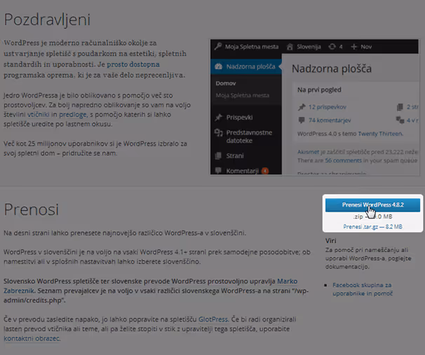 Przycisk pobierania archiwum językowego WordPress