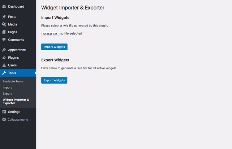 Tabela de resultados da importação de widgets