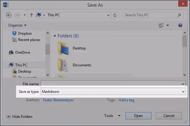 Guardar un documento de Word en formato Markdown con Writage