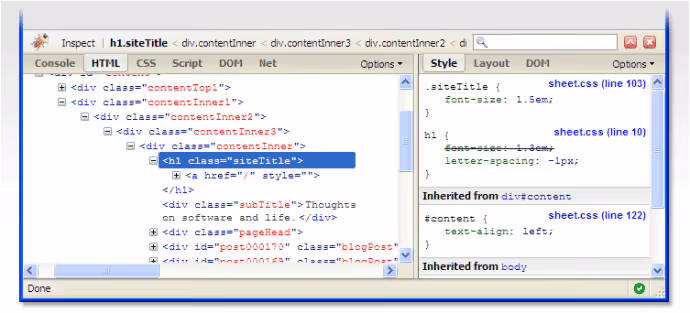 Interface do depurador no navegador, o legado do Firebug nas DevTools modernas