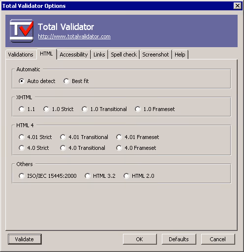 Janela do Total Validator com resultados abrangentes da verificação do site