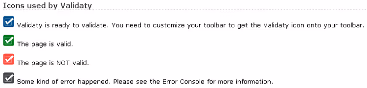 Botão da extensão Validaty na barra de ferramentas do Firefox