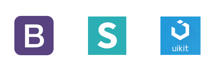 Logotipos de los frameworks de frontend Bootstrap, Foundation y UIKit