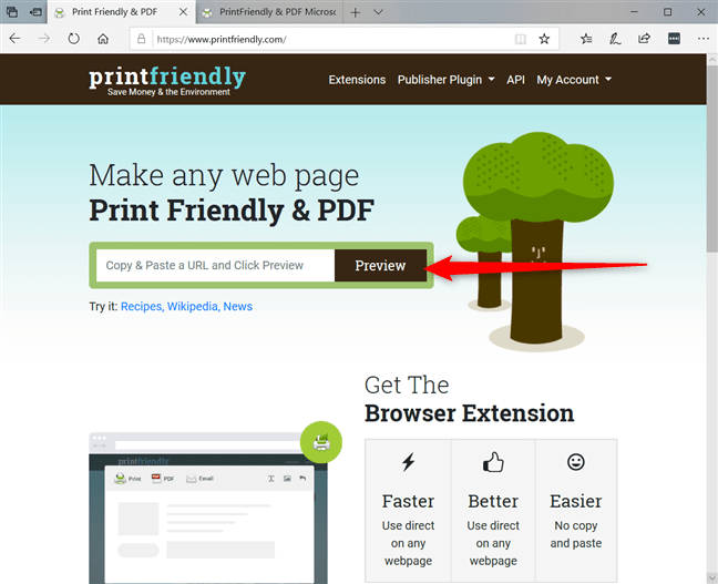 Вставьте URL-адрес страницы в printfriendly.com