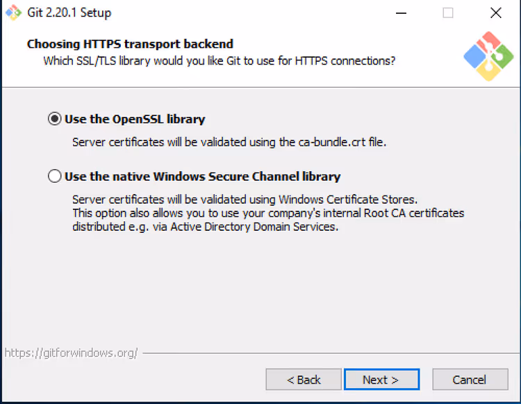 Scelta della libreria SSL/TLS per le connessioni HTTPS di Git