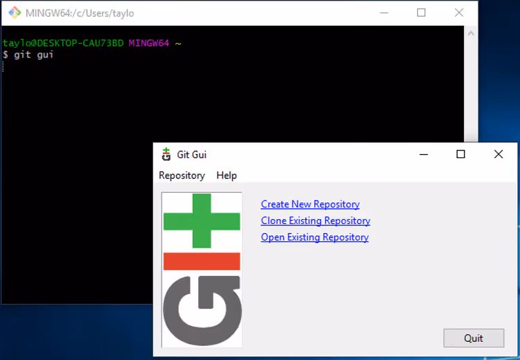 Avvio di Git GUI dalla riga di comando di Git Bash