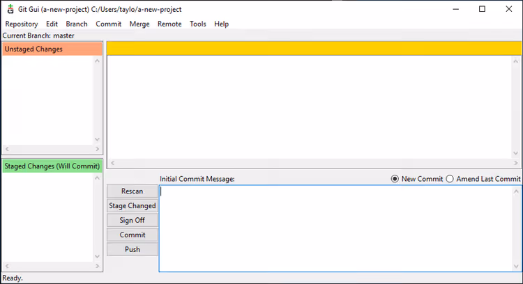 Repository Git vuoto creato in Git GUI