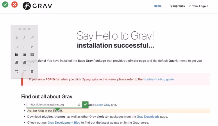 Exemple du shortcode [editable] dans un fichier Markdown de page Grav