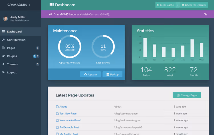 Panneau d'administration Grav, configuration de contenu flexible via le plugin Admin Pro