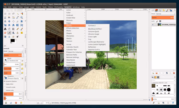 GIMP 3.2 interface with open image and tool panels