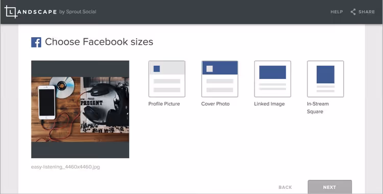 Landscape by Sprout Social, uploading and slicing image for social networks