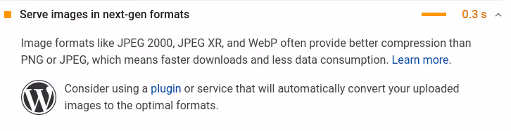 Recommandation Google PageSpeed Insights pour utiliser le format WebP