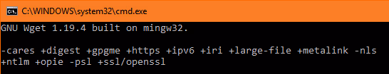 Okno wiersza poleceń z informacją o wersji Wget