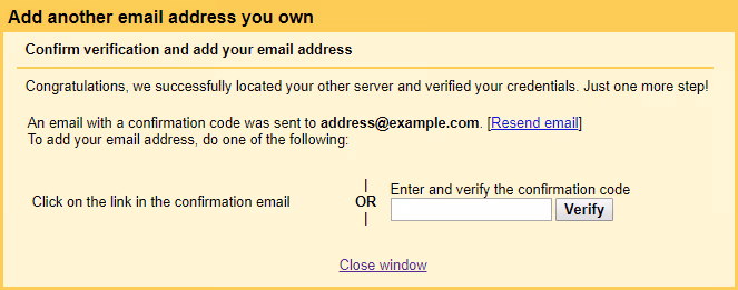 Письмо-подтверждение от Gmail для верификации добавленного адреса