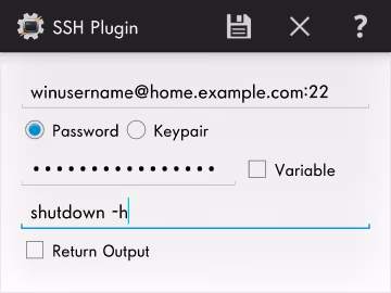 Заполнение конфигурации SSH-подключения к Windows в Tasker