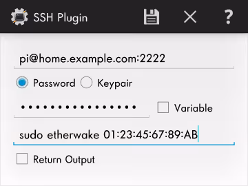 Заполнение конфигурации SSH-подключения к Raspberry Pi для WoL в Tasker