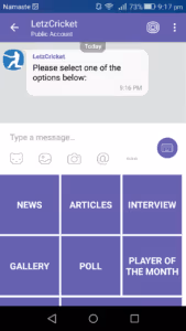 Menu clavier avec boutons dans une discussion Viber