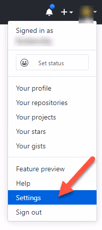 GitHub-kontoinnstillinger-meny med Innstillinger-element