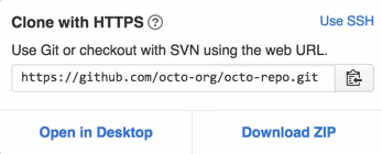 Kloningsvindu med HTTPS- og SSH-faner på GitHub