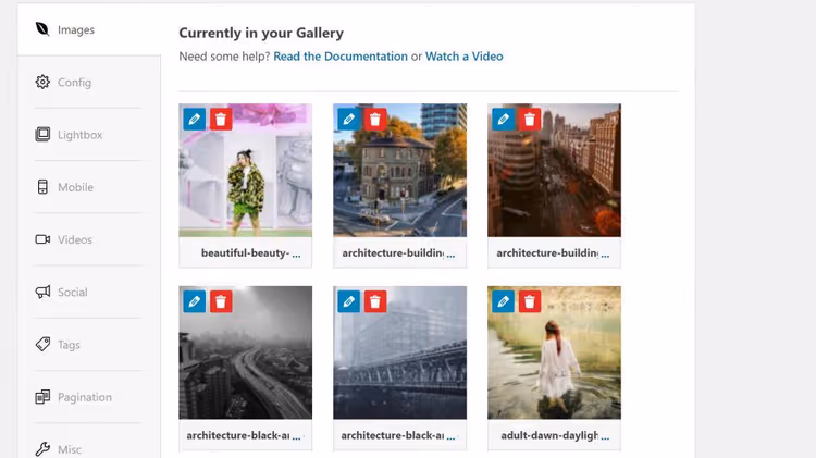 Envira Galleris backend, bildval och parameterkonfiguration
