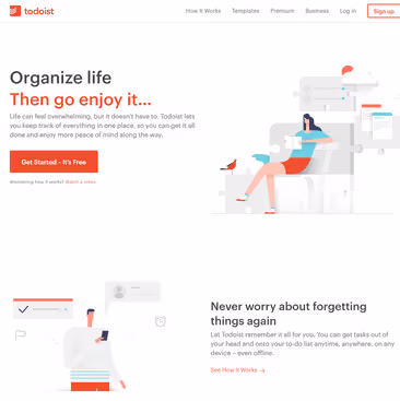 App Todoist con elenco attività e progetti
