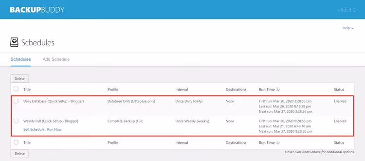 Solid Backups new backup schedule form