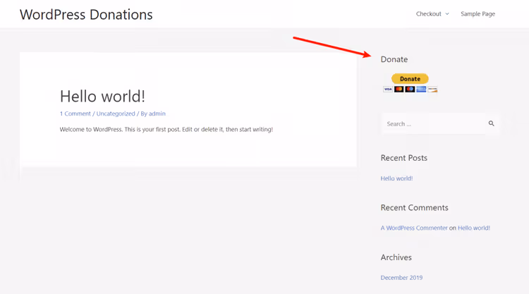 Bouton PayPal Donations dans un widget de la barre latérale WordPress