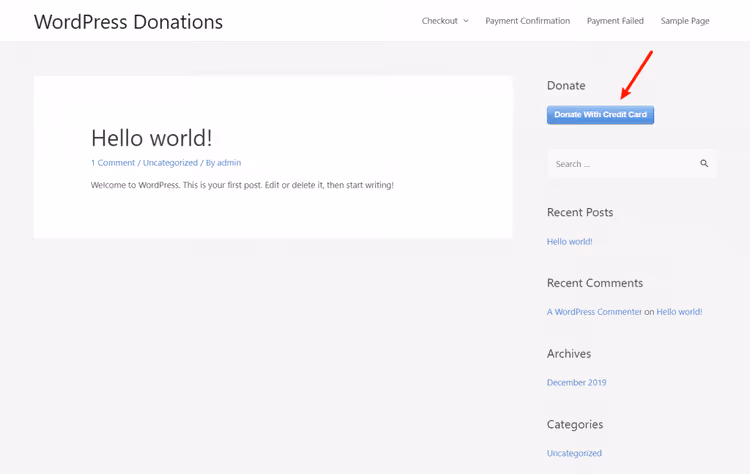 Formulaire de don WP Simple Pay dans un widget de la barre latérale WordPress