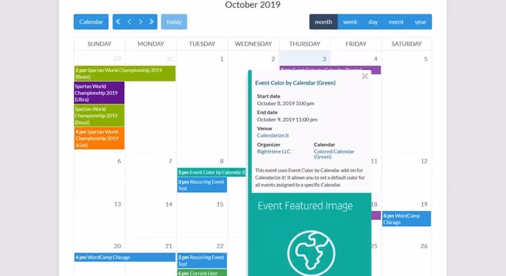 Сетка событий Calendarize it! с фильтрацией по категориям