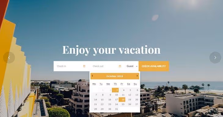 Страница бронирования WP Hotel Booking с ценами и доступностью