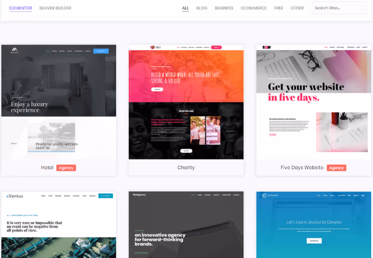 Färdiga Astra Starter Sites för Elementor