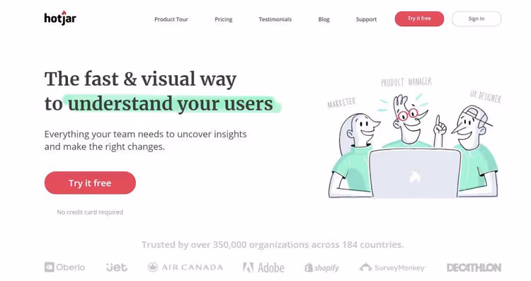 Hotjar-Dashboard mit Heatmap und Verhaltensstatistiken