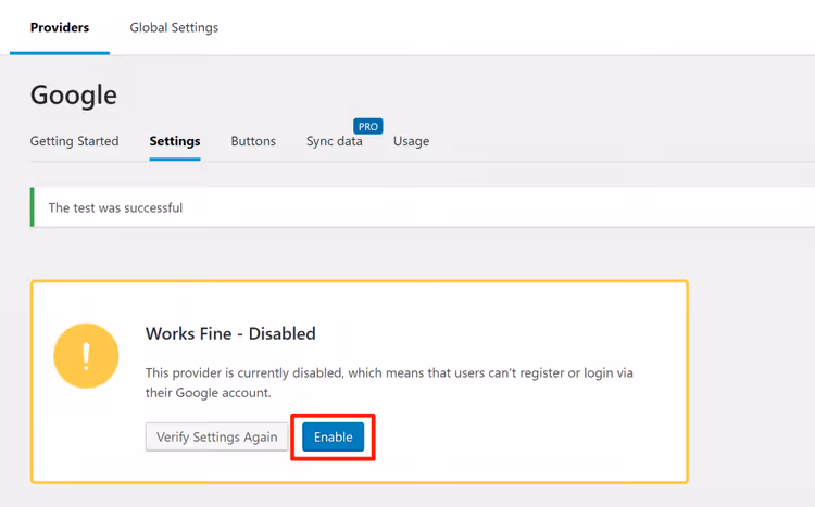 Botão para ativar o login social do Google no plugin