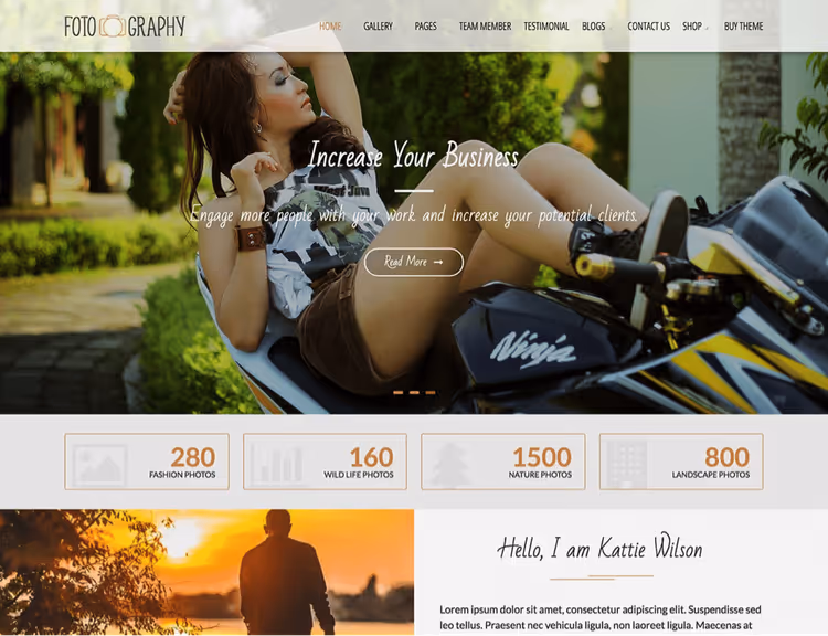 Тема Fotography, сетка портфолио с лайтбоксом