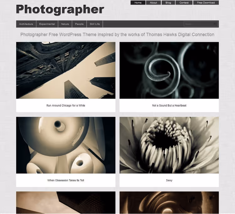 Тема Photographer, одностраничное портфолио фотографа