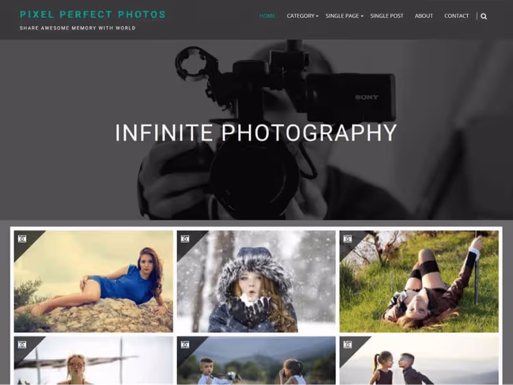 Тема Infinite Photography, галерея изображений с настройками сетки