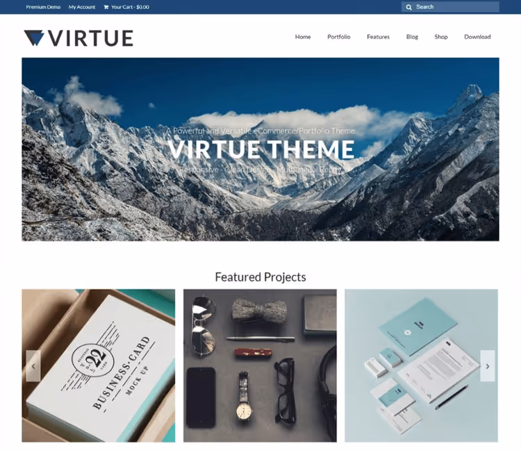 Тема Virtue, галерея портфолио с поддержкой WooCommerce